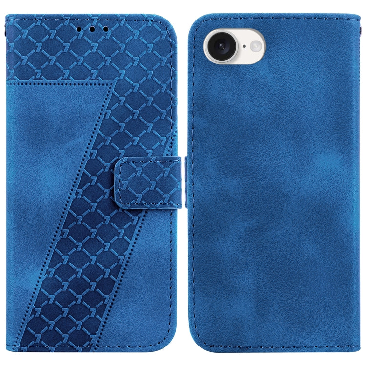 For iPhone SE 2024 Seven-shaped Embossed Leather Phone Case(Blue) - More iPhone Cases by PMC Jewellery | Online Shopping South Africa | PMC Jewellery | Buy Now Pay Later Mobicred