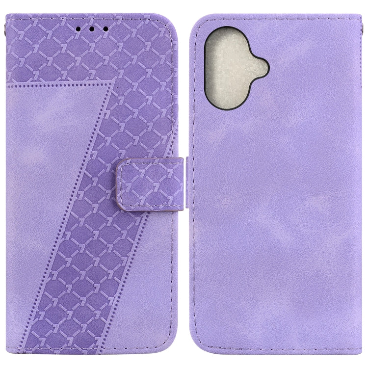 For iPhone 16 Seven-shaped Embossed Leather Phone Case(Purple) - iPhone 16 Cases by PMC TechLife | Online Shopping South Africa | PMC TechLife | Buy Now Pay Later Mobicred