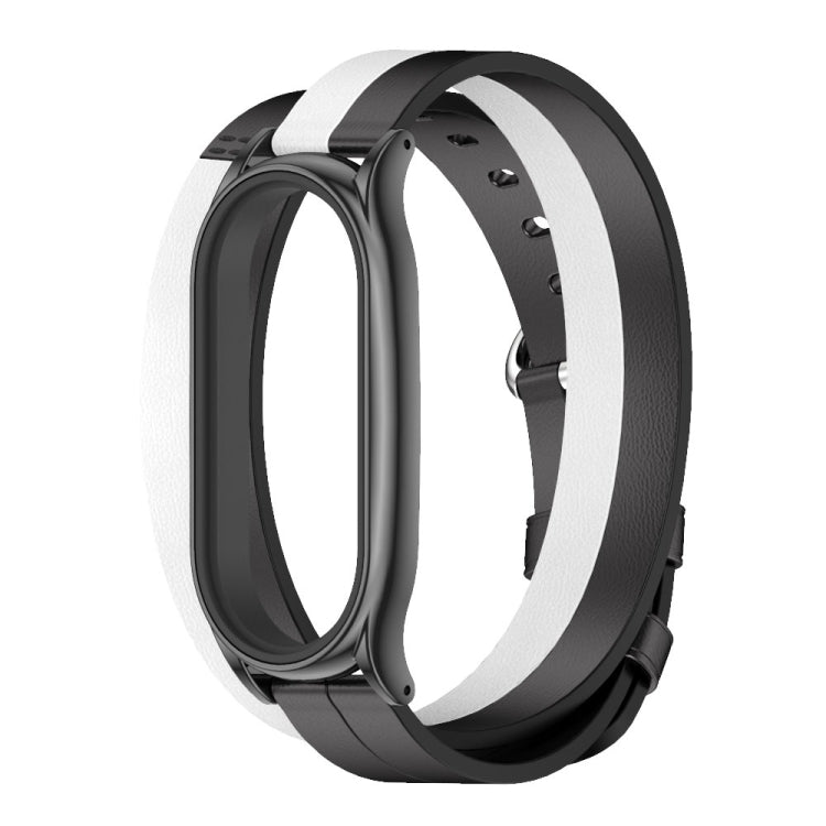 For Xiaomi Mi Band 7 Mijobs Plus Case Double-Loop Leather Watch Band(Black+White) - free shipping - PMc TechLife - Order now!