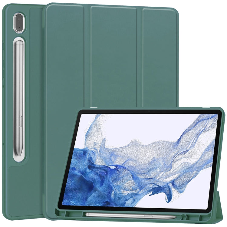 For Samsung Galaxy Tab S9 3-Fold Pure Color TPU Smart Leather Tablet Case with Pen Slot(Dark Green) - Galaxy Tab S9 Cases by PMC Jewellery | Online Shopping South Africa | PMC Jewellery | Buy Now Pay Later Mobicred