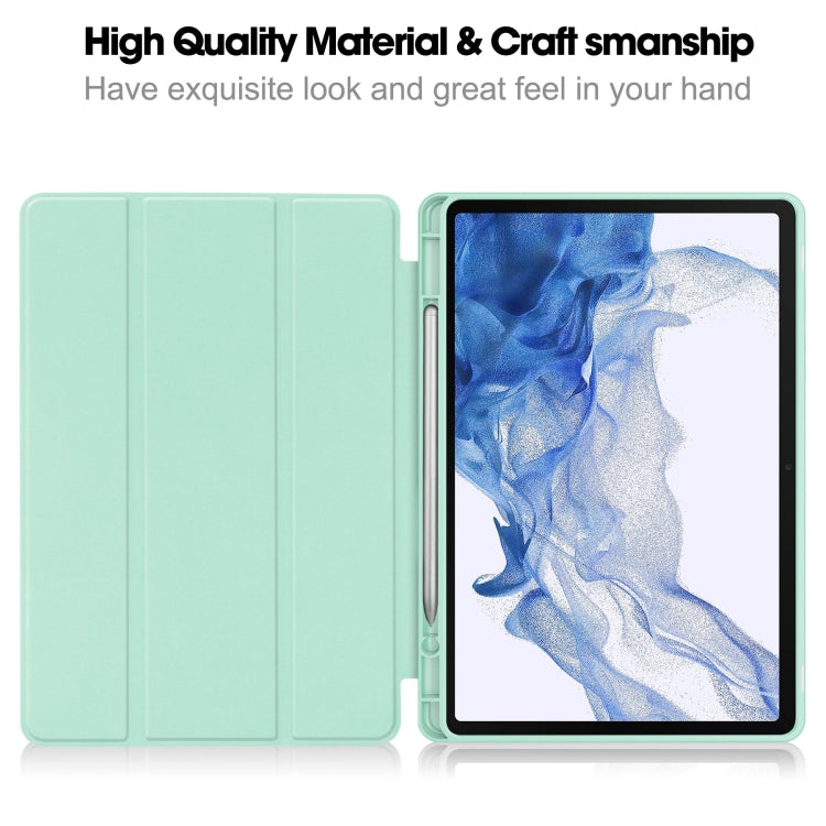 For Samsung Galaxy Tab S9 3-Fold Pure Color TPU Smart Leather Tablet Case with Pen Slot(Mint Green) - Galaxy Tab S9 Cases by PMC Jewellery | Online Shopping South Africa | PMC Jewellery | Buy Now Pay Later Mobicred