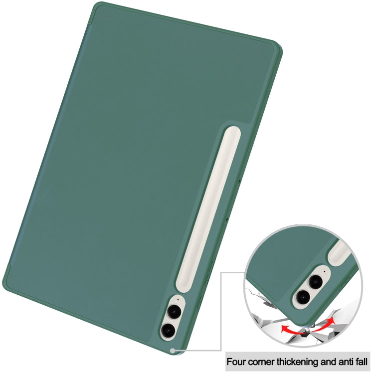 For Samsung Galaxy Tab S9 FE+ 3-Fold Pure Color TPU Smart Leather Tablet Case with Pen Slot(Dark Green) - Galaxy Tab S9 FE+ by PMC Jewellery | Online Shopping South Africa | PMC Jewellery