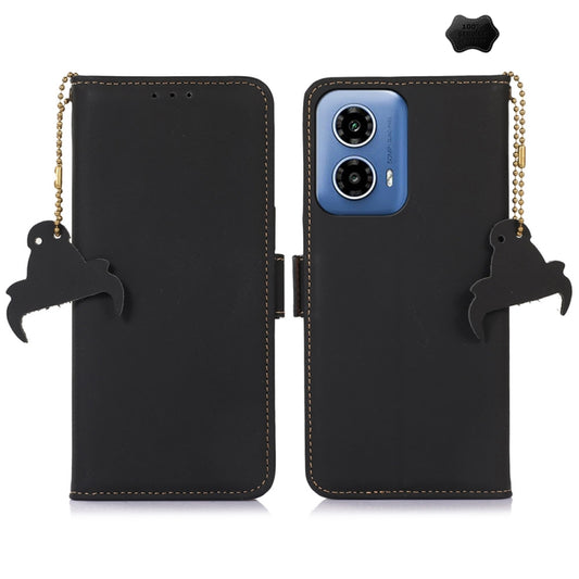 For Motorola Moto G34 Genuine Leather Magnetic RFID Leather Phone Case(Black) - Motorola Cases by PMC Jewellery | Online Shopping South Africa | PMC Jewellery | Buy Now Pay Later Mobicred