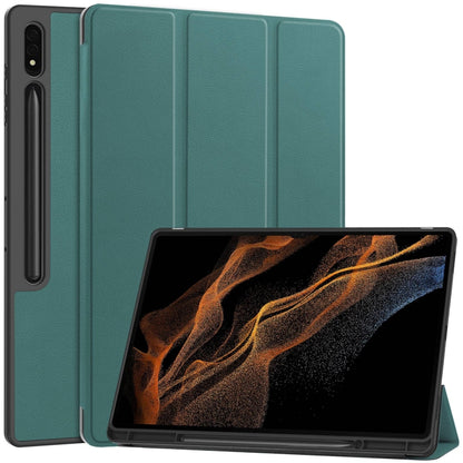 For Samsung Galaxy Tab S10 Ultra / S9 Ultra 3-Fold Pure Color TPU Smart Leather Tablet Case with Pen Slot(Dark Green) - Galaxy Tab S9 Ultra Cases by PMC Jewellery | Online Shopping South Africa | PMC Jewellery | Buy Now Pay Later Mobicred