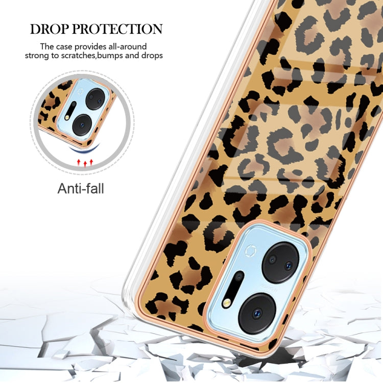 For Honor X7a Electroplating Marble Dual-side IMD Phone Case(Leopard Print) - Honor Cases by PMC TechLife | Online Shopping South Africa | PMC TechLife | Buy Now Pay Later Mobicred