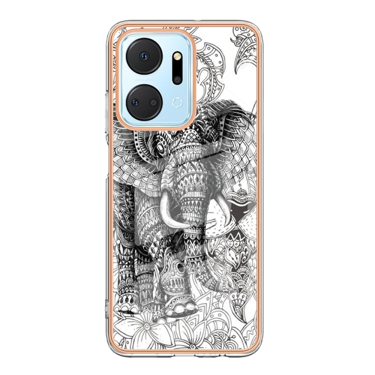 For Honor X7a Electroplating Marble Dual-side IMD Phone Case(Totem Elephant) - Honor Cases by PMC TechLife | Online Shopping South Africa | PMC TechLife | Buy Now Pay Later Mobicred