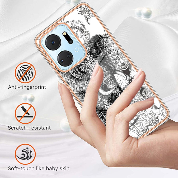 For Honor X7a Electroplating Marble Dual-side IMD Phone Case(Totem Elephant) - Honor Cases by PMC TechLife | Online Shopping South Africa | PMC TechLife | Buy Now Pay Later Mobicred