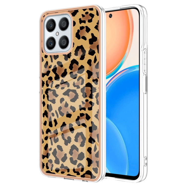 For Honor X8 4G Electroplating Marble Dual-side IMD Phone Case(Leopard Print) - Honor Cases by PMC TechLife | Online Shopping South Africa | PMC TechLife | Buy Now Pay Later Mobicred