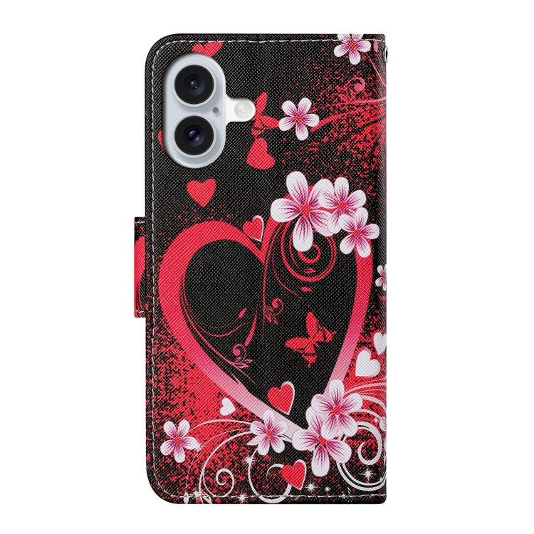 For iPhone 16 3D Colored Drawing Flip Leather Phone Case(Red Heart) - iPhone 16 Cases by PMC TechLife | Online Shopping South Africa | PMC TechLife | Buy Now Pay Later Mobicred