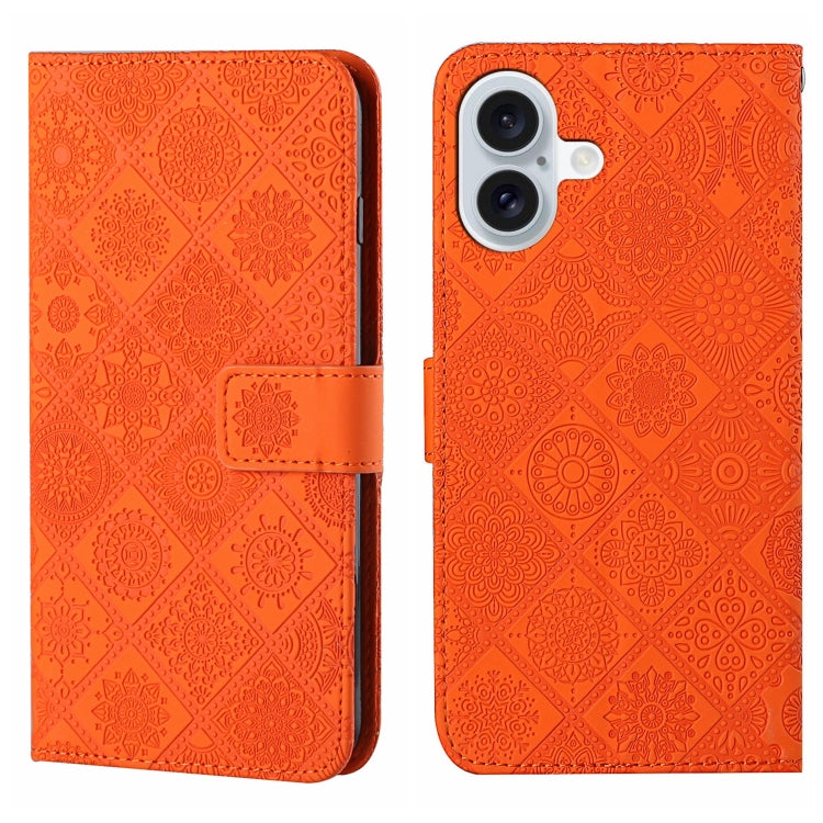 For iPhone 16 Ethnic Style Embossed Pattern Leather Phone Case(Orange) - iPhone 16 Cases by PMC TechLife | Online Shopping South Africa | PMC TechLife | Buy Now Pay Later Mobicred
