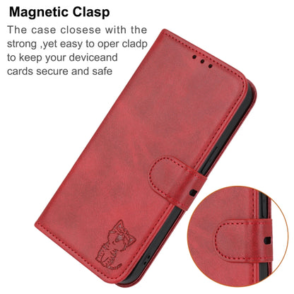 For iPhone 16 Pro Max Embossed Happy Cat Pattern Flip Leather Phone Case(Red) - iPhone 16 Pro Max Cases by PMC Jewellery | Online Shopping South Africa | PMC Jewellery | Buy Now Pay Later Mobicred