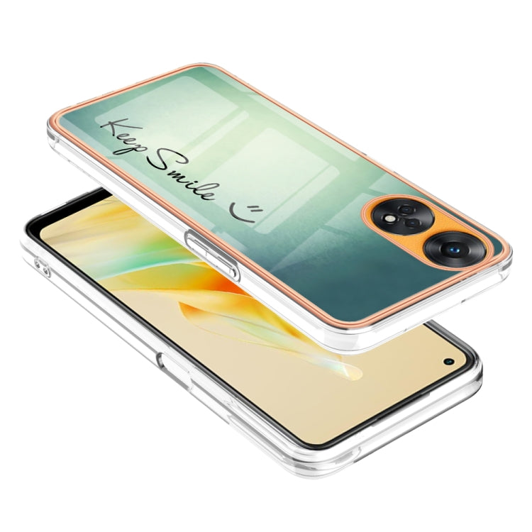 For OPPO Reno8 T 4G Electroplating Marble Dual-side IMD Phone Case(Smile) - OPPO Cases by PMC Jewellery | Online Shopping South Africa | PMC Jewellery | Buy Now Pay Later Mobicred