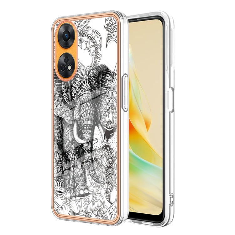 For OPPO Reno8 T 4G Electroplating Marble Dual-side IMD Phone Case(Totem Elephant) - OPPO Cases by PMC Jewellery | Online Shopping South Africa | PMC Jewellery | Buy Now Pay Later Mobicred