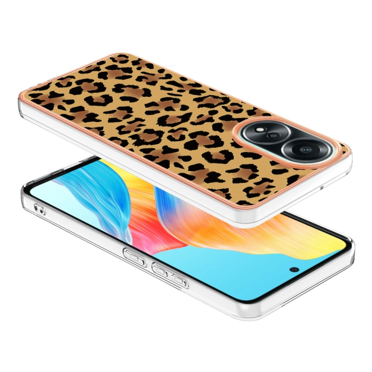 For OPPO A58 4G Electroplating Marble Dual-side IMD Phone Case(Leopard Print) - OPPO Cases by PMC TechLife | Online Shopping South Africa | PMC TechLife | Buy Now Pay Later Mobicred