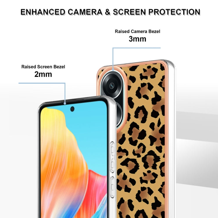 For OPPO A58 4G Electroplating Marble Dual-side IMD Phone Case(Leopard Print) - OPPO Cases by PMC Jewellery | Online Shopping South Africa | PMC Jewellery | Buy Now Pay Later Mobicred