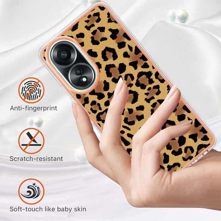 For OPPO A58 4G Electroplating Marble Dual-side IMD Phone Case(Leopard Print) - OPPO Cases by PMC TechLife | Online Shopping South Africa | PMC TechLife | Buy Now Pay Later Mobicred