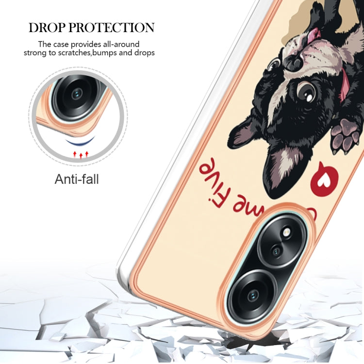 For OPPO A58 4G Electroplating Marble Dual-side IMD Phone Case(Lucky Dog) - OPPO Cases by PMC Jewellery | Online Shopping South Africa | PMC Jewellery | Buy Now Pay Later Mobicred