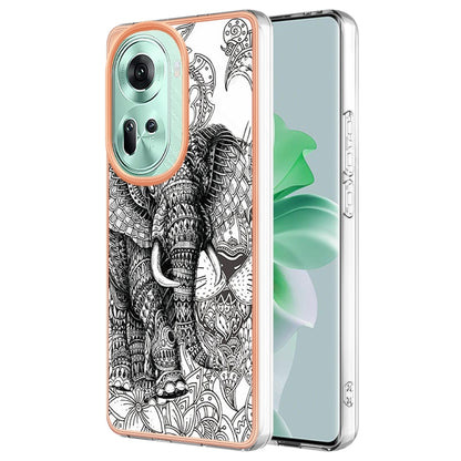 For OPPO Reno11 5G Global Electroplating Marble Dual-side IMD Phone Case(Totem Elephant) - Reno11 Cases by PMC Jewellery | Online Shopping South Africa | PMC Jewellery | Buy Now Pay Later Mobicred