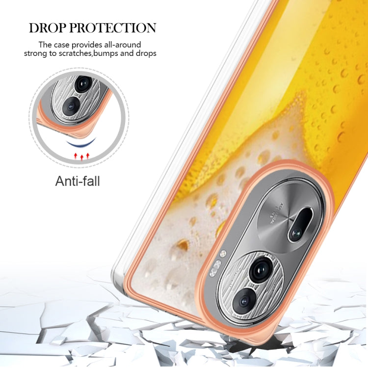 For OPPO Reno11 Pro 5G Global Electroplating Marble Dual-side IMD Phone Case(Draft Beer) - Reno11 Pro Cases by PMC Jewellery | Online Shopping South Africa | PMC Jewellery | Buy Now Pay Later Mobicred