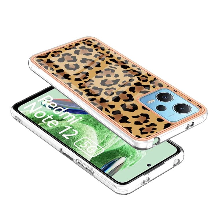 For Xiaomi Redmi Note 12 5G Global Electroplating Marble Dual-side IMD Phone Case(Leopard Print) - Xiaomi Cases by PMC TechLife | Online Shopping South Africa | PMC TechLife | Buy Now Pay Later Mobicred