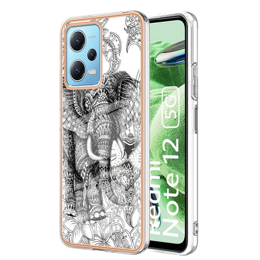 For Xiaomi Redmi Note 12 5G Global Electroplating Marble Dual-side IMD Phone Case(Totem Elephant) - Xiaomi Cases by PMC Jewellery | Online Shopping South Africa | PMC Jewellery | Buy Now Pay Later Mobicred