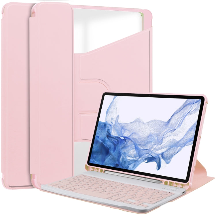 For Samsung Galaxy Tab S9 360 Rotation Transparent Smart Leather Case with Keyboard(Pink) - Galaxy Tab S9 Cases by PMC Jewellery | Online Shopping South Africa | PMC Jewellery | Buy Now Pay Later Mobicred