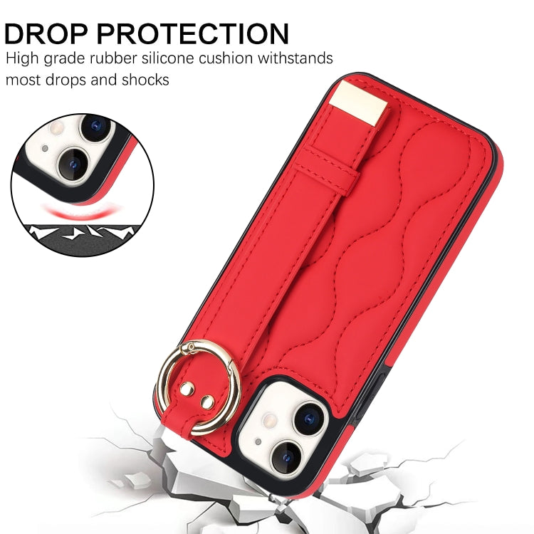 For iPhone 12 mini Non-slip Full Coverage Ring PU Phone Case with Wristband(Red) - iPhone 12 mini Cases by PMC TechLife | Online Shopping South Africa | PMC TechLife
