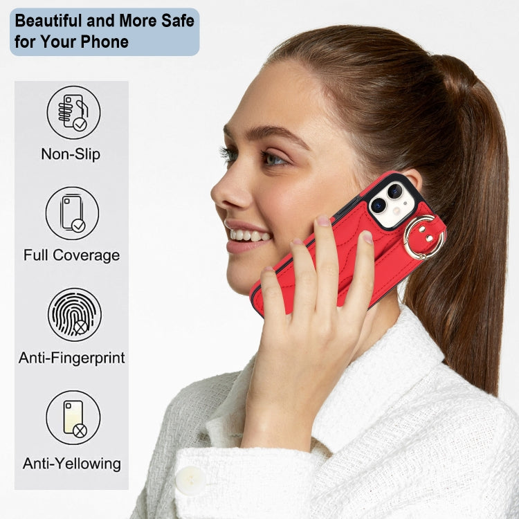 For iPhone 12 mini Non-slip Full Coverage Ring PU Phone Case with Wristband(Red) - iPhone 12 mini Cases by PMC TechLife | Online Shopping South Africa | PMC TechLife