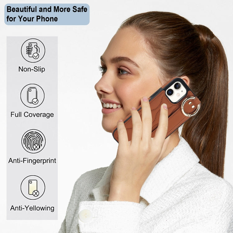 For iPhone 12 mini Non-slip Full Coverage Ring PU Phone Case with Wristband(Brown) - free shipping - PMC TechLife - Order now!