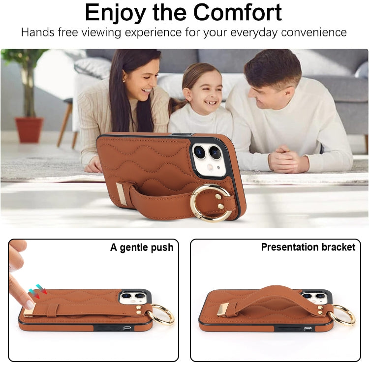 For iPhone 12 mini Non-slip Full Coverage Ring PU Phone Case with Wristband(Brown) - free shipping - PMC TechLife - Order now!