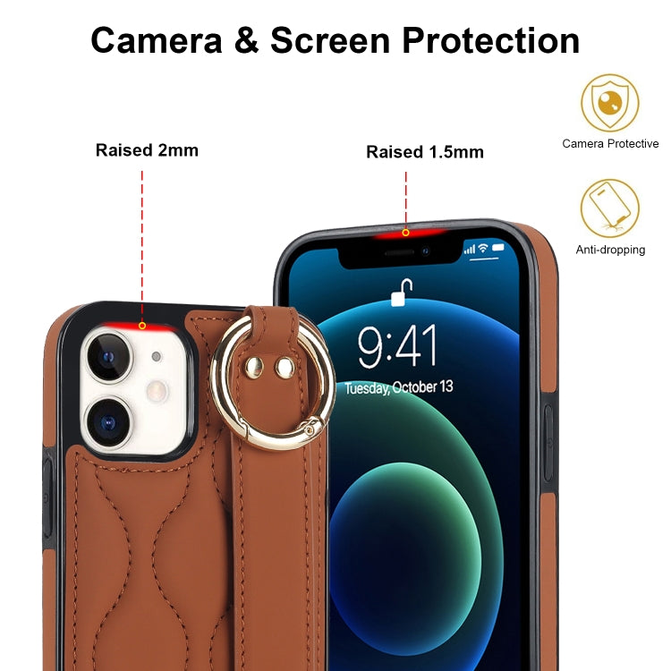 For iPhone 12 mini Non-slip Full Coverage Ring PU Phone Case with Wristband(Brown) - free shipping - PMC TechLife - Order now!