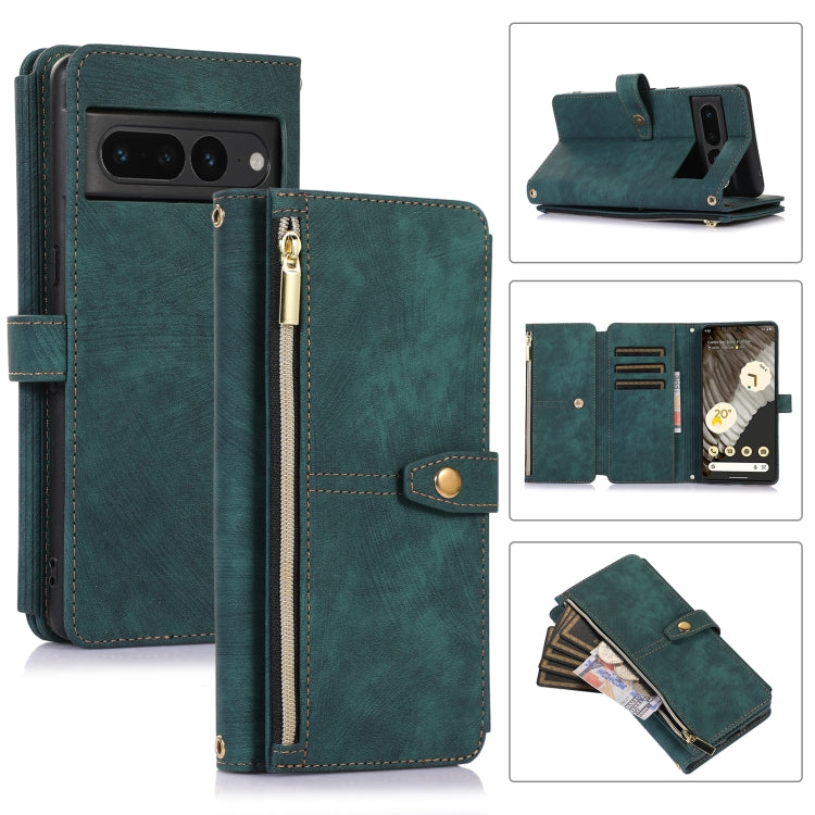 For Google Pixel 7 Pro Dream 9-Card Wallet Zipper Bag Leather Phone Case(Green) - Google Cases by PMC Jewellery | Online Shopping South Africa | PMC Jewellery | Buy Now Pay Later Mobicred