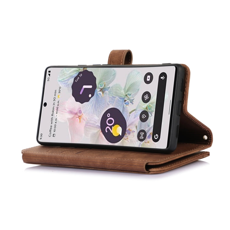 For Google Pixel 6a Dream 9-Card Wallet Zipper Bag Leather Phone Case(Brown) - Google Cases by PMC Jewellery | Online Shopping South Africa | PMC Jewellery | Buy Now Pay Later Mobicred