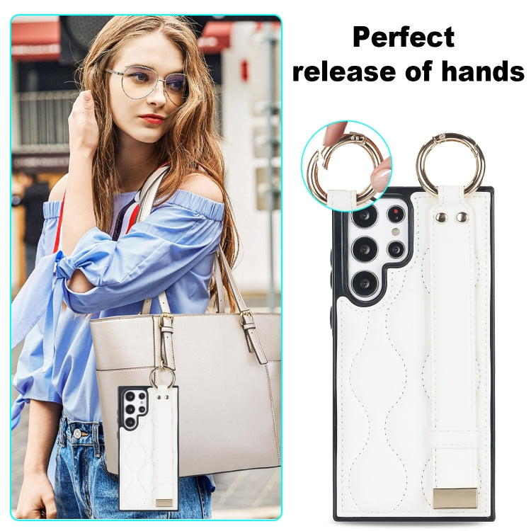 For Samsung Galaxy S22 Ultra Non-slip Full Coverage Ring PU Phone Case with Wristband(White) - Galaxy S22 Ultra 5G Cases by PMC TechLife | Online Shopping South Africa | PMC TechLife