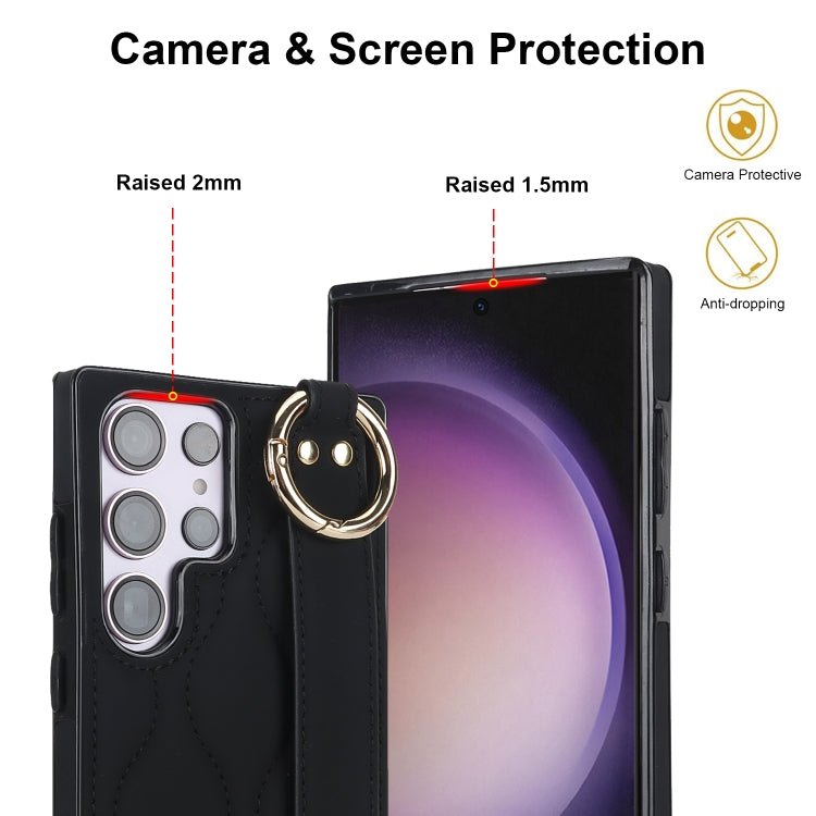 For Samsung Galaxy S23 Ultra Non-slip Full Coverage Ring PU Phone Case with Wristband(Black) - Galaxy S23 Ultra 5G Cases by PMC TechLife | Online Shopping South Africa | PMC TechLife