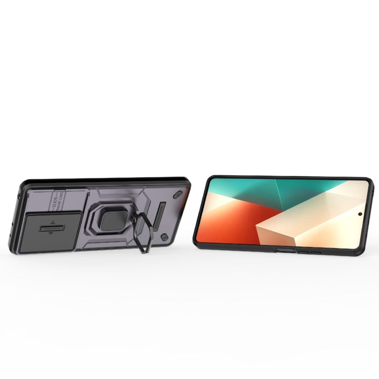 For Xiaomi Redmi Note 13 5G Sliding Camshield TPU + PC Shockproof Phone Case with Holder(Purple) - Note 13 Cases by PMC TechLife | Online Shopping South Africa | PMC TechLife | Buy Now Pay Later Mobicred