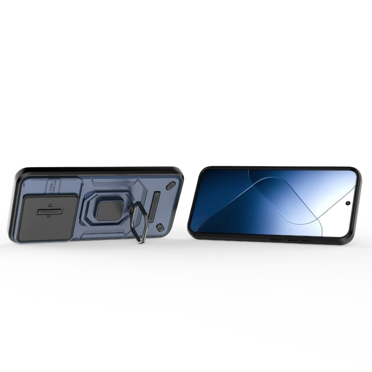 For Xiaomi 14 Sliding Camshield TPU + PC Shockproof Phone Case with Holder(Blue) - 14 Cases by PMC TechLife | Online Shopping South Africa | PMC TechLife
