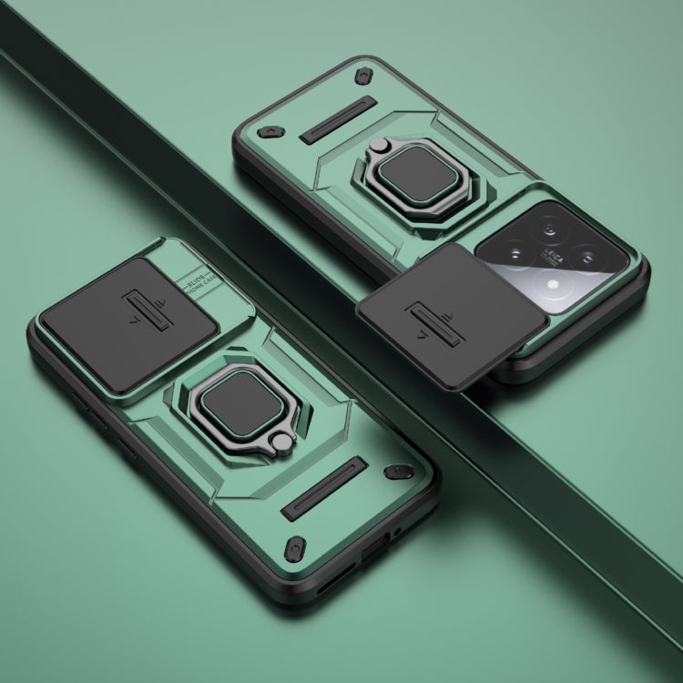For Xiaomi 14 Sliding Camshield TPU + PC Shockproof Phone Case with Holder(Green) - free shipping - PMC TechLife - Order now!