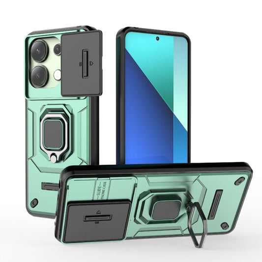 For Xiaomi Redmi Note 13 4G Global Sliding Camshield TPU + PC Shockproof Phone Case with Holder(Green) - Note 13 Cases by PMC Jewellery | Online Shopping South Africa | PMC Jewellery | Buy Now Pay Later Mobicred