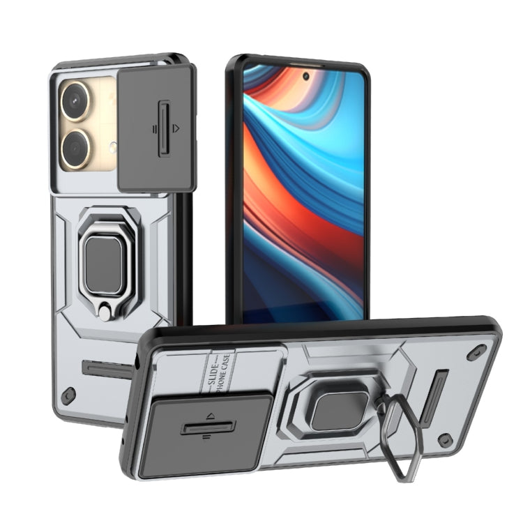 For Xiaomi Redmi Note 13R Pro 5G Sliding Camshield TPU + PC Shockproof Phone Case with Holder(Grey) - Xiaomi Cases by PMC TechLife | Online Shopping South Africa | PMC TechLife | Buy Now Pay Later Mobicred