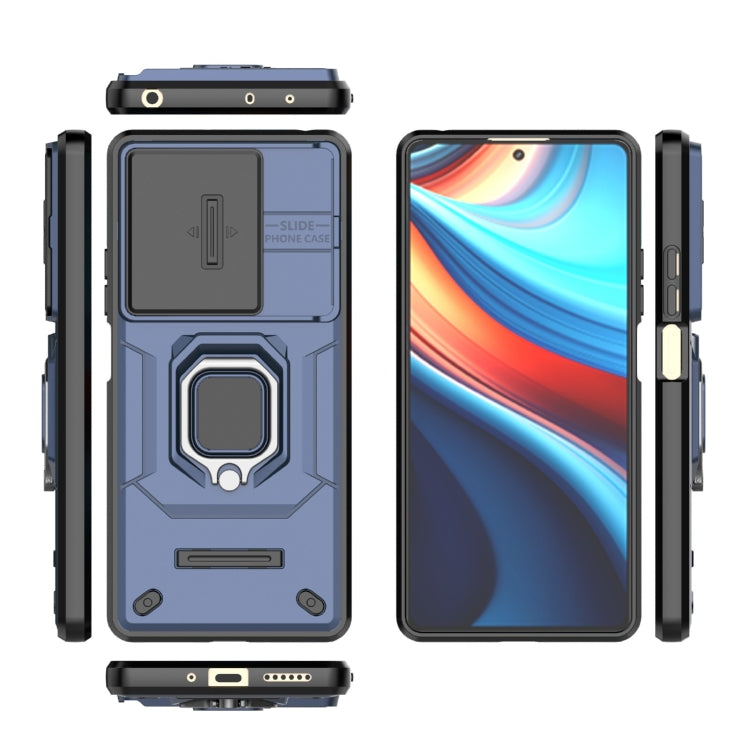 For Xiaomi Redmi Note 13R Pro 5G Sliding Camshield TPU + PC Shockproof Phone Case with Holder(Blue) - Xiaomi Cases by PMC TechLife | Online Shopping South Africa | PMC TechLife | Buy Now Pay Later Mobicred