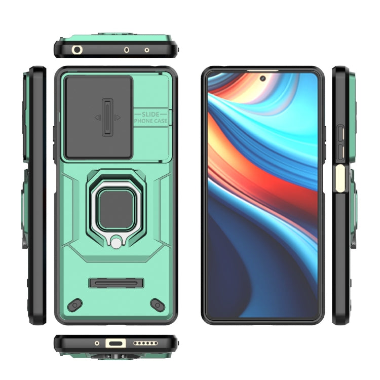 For Xiaomi Redmi Note 13R Pro 5G Sliding Camshield TPU + PC Shockproof Phone Case with Holder(Green) - Xiaomi Cases by PMC Jewellery | Online Shopping South Africa | PMC Jewellery | Buy Now Pay Later Mobicred