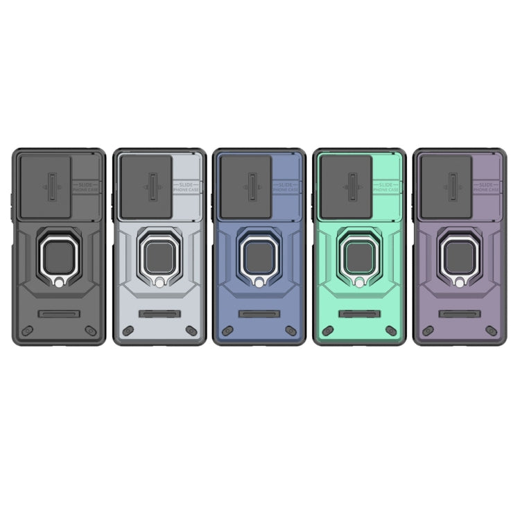 For Xiaomi Redmi Note 13R Pro 5G Sliding Camshield TPU + PC Shockproof Phone Case with Holder(Green) - Xiaomi Cases by PMC TechLife | Online Shopping South Africa | PMC TechLife | Buy Now Pay Later Mobicred