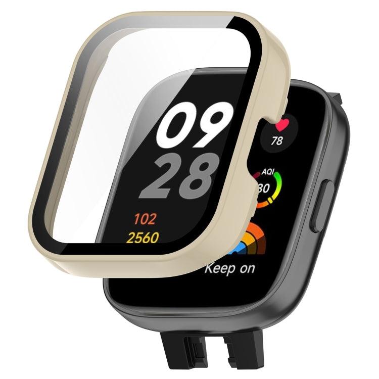 For Xiaomi Mi Watch Lite 3 PC + Tempered Film Integrated Watch Protective Case(Ivory White) - Watch Cases by PMC TechLife | Online Shopping South Africa | PMC TechLife