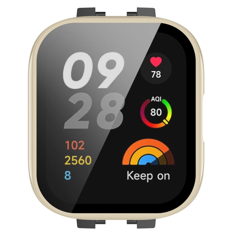 For Xiaomi Mi Watch Lite 3 PC + Tempered Film Integrated Watch Protective Case(Ivory White) - Watch Cases by PMC TechLife | Online Shopping South Africa | PMC TechLife