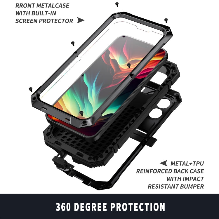 For iPhone 15 Pro R-JUST Shockproof Life Waterproof Dust-proof Metal + Silicone Phone Case with Holder(Black) - iPhone 15 Pro Cases by R-JUST | Online Shopping South Africa | PMC TechLife | Buy Now Pay Later Mobicred