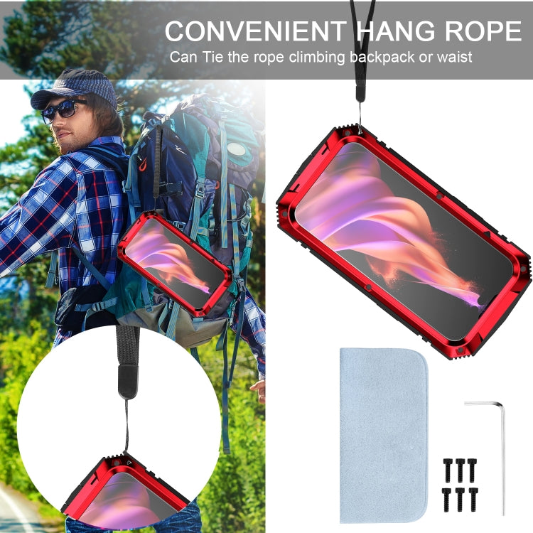 For iPhone 15 Plus R-JUST Shockproof Life Waterproof Dust-proof Metal + Silicone Phone Case with Holder(Red) - iPhone 15 Plus Cases by R-JUST | Online Shopping South Africa | PMC TechLife