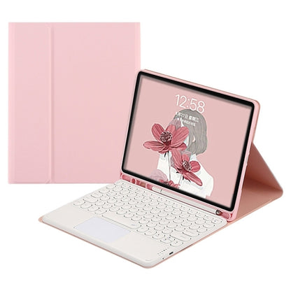 For Samsung Galaxy Tab S8+ / S7 FE / S7+ Round Cap Bluetooth Keyboard Leather Case with Pen Slot & Touchpad(Pink+White) - Samsung Keyboard by PMC Jewellery | Online Shopping South Africa | PMC Jewellery