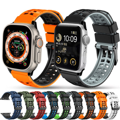 For Apple Watch Ultra 2 49mm Twill Dual-row Buckle Silicone Watch Band(Black Orange) - Watch Bands by PMC Jewellery | Online Shopping South Africa | PMC Jewellery