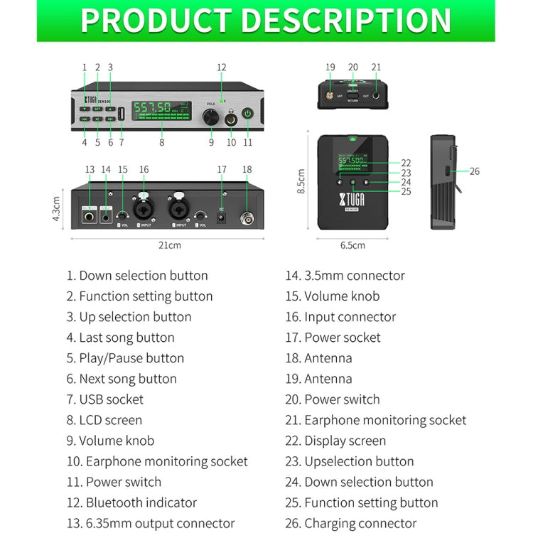 XTUGA SEM100 Professional Wireless In Ear Monitor System 1 BodyPacks(EU Plug) - Microphone by XTUGA | Online Shopping South Africa | PMC Jewellery | Buy Now Pay Later Mobicred